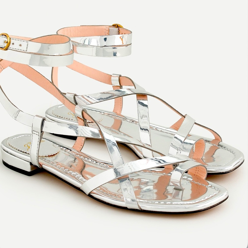 NWT J CREW Mirror Metallic Flat Sandals. Size 9.